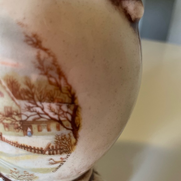 Courier and Ives Enesco The Homestead in Winter brown and white pottery pitcher - Picture 5 of 9